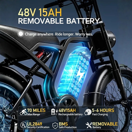 HIEHA SU8 2.0 Fat Tire Electric Bike, 750W Full Suspension E-Bike for Adults